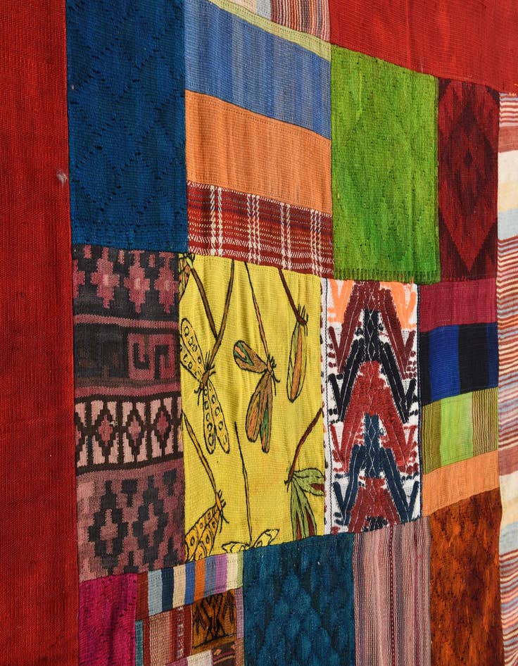 Detail image of  5' 5 x 8'  Hand Woven Kilim Patchwork Wool Rug