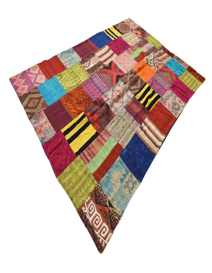 Detail image of  6' 7 x 9' 9  Hand Woven Kilim Patchwork Wool Rug