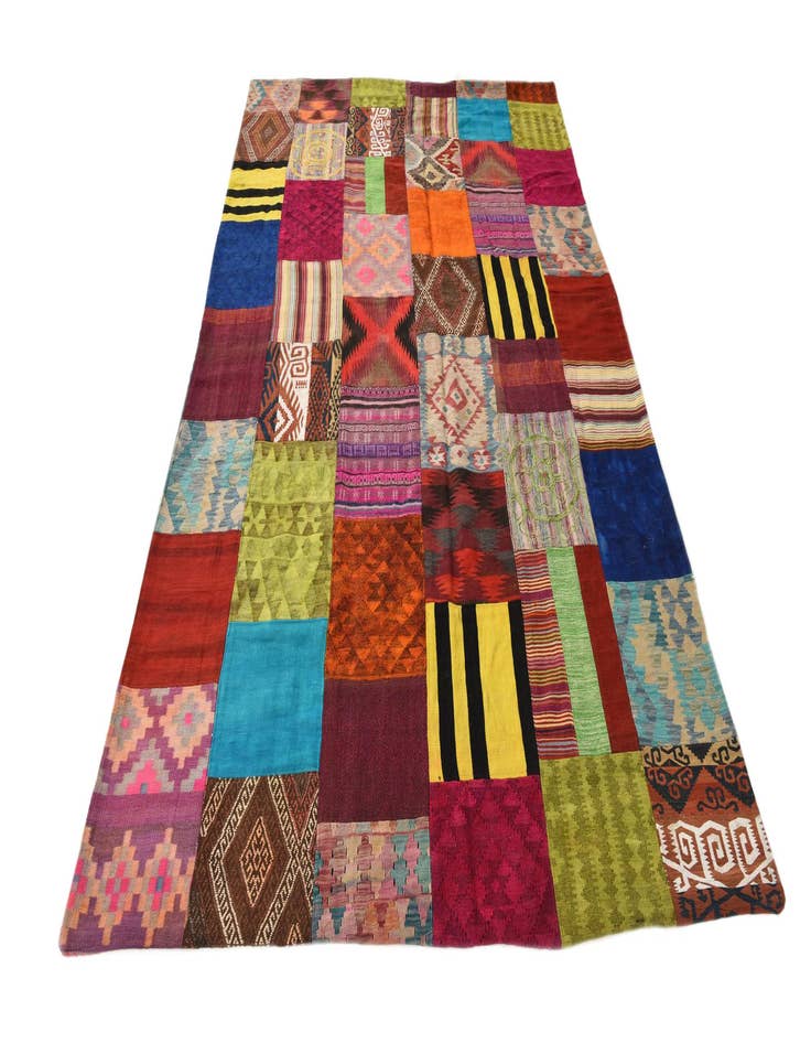 Detail image of  6' 7 x 9' 9  Hand Woven Kilim Patchwork Wool Rug