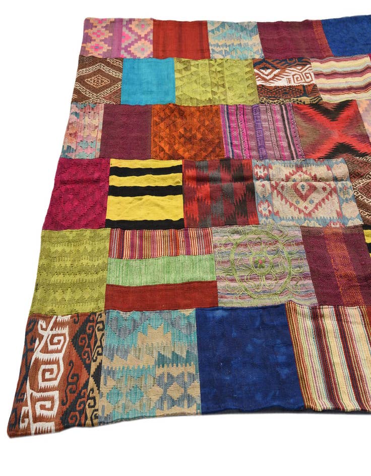 Detail image of  6' 7 x 9' 9  Hand Woven Kilim Patchwork Wool Rug