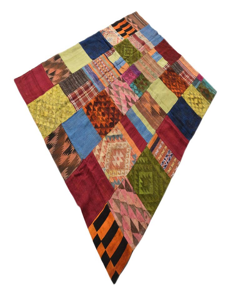 Detail image of  5' 8 x 7' 8  Hand Woven Kilim Patchwork Wool Rug