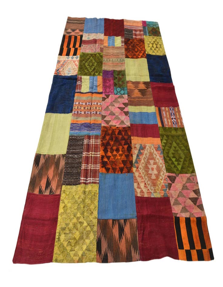 Detail image of  5' 8 x 7' 8  Hand Woven Kilim Patchwork Wool Rug