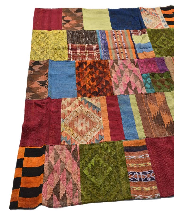 Detail image of  5' 8 x 7' 8  Hand Woven Kilim Patchwork Wool Rug