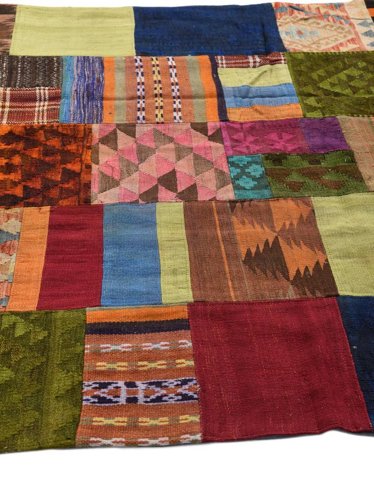 Detail image of  5' 8 x 7' 8  Hand Woven Kilim Patchwork Wool Rug