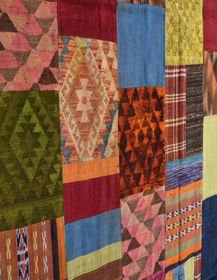 Detail image of  5' 8 x 7' 8  Hand Woven Kilim Patchwork Wool Rug