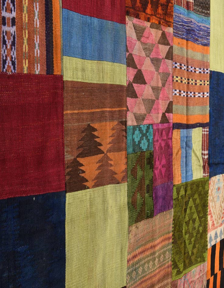 Detail image of  5' 8 x 7' 8  Hand Woven Kilim Patchwork Wool Rug