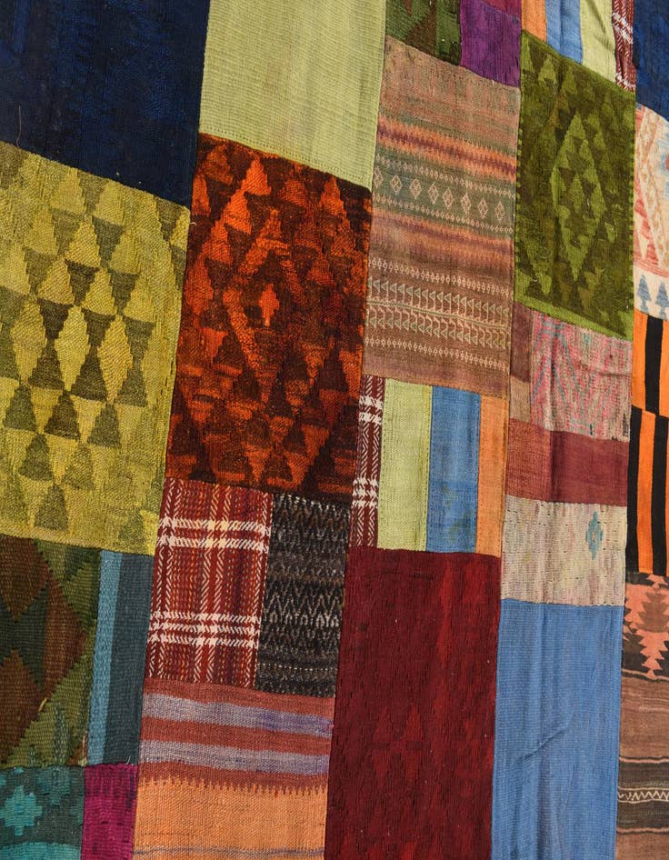 Detail image of  5' 8 x 7' 8  Hand Woven Kilim Patchwork Wool Rug