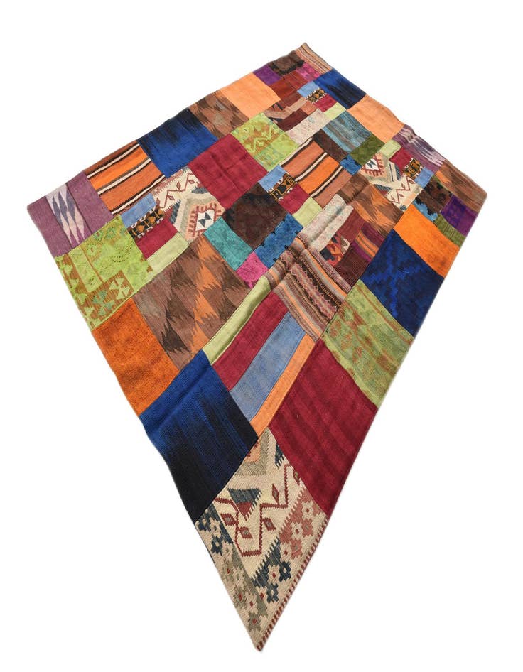 Detail image of  5' 8 x 7' 11  Hand Woven Kilim Patchwork Wool Rug