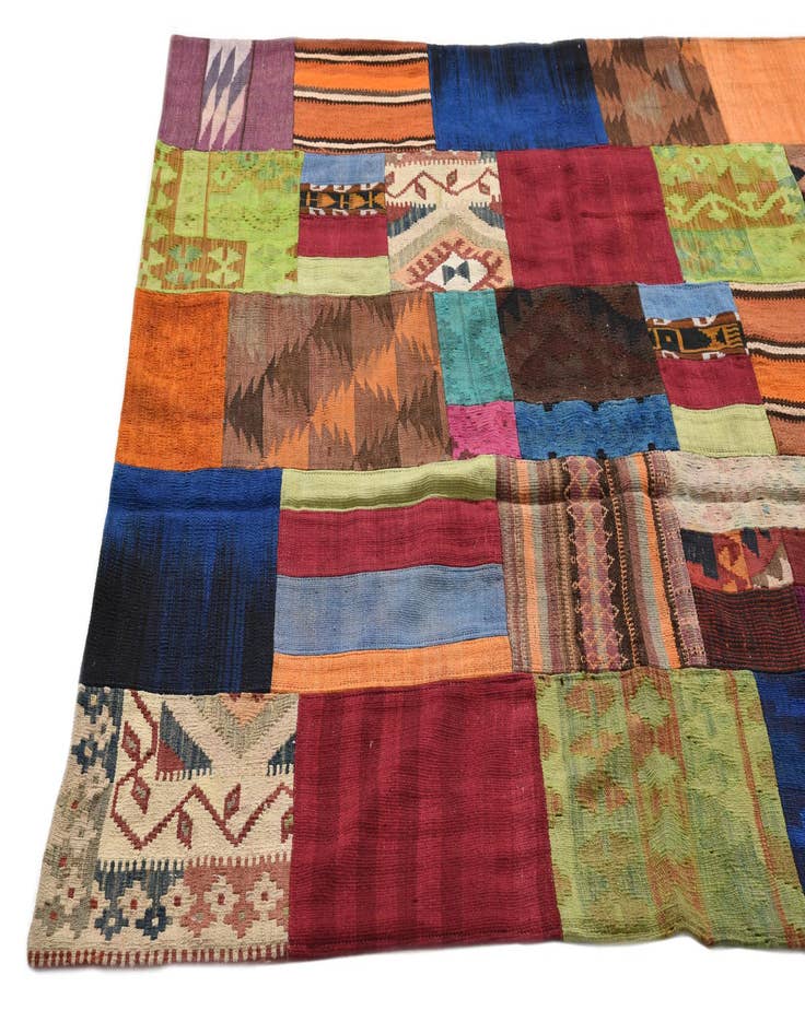 Detail image of  5' 8 x 7' 11  Hand Woven Kilim Patchwork Wool Rug