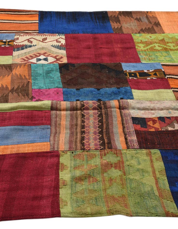 Detail image of  5' 8 x 7' 11  Hand Woven Kilim Patchwork Wool Rug