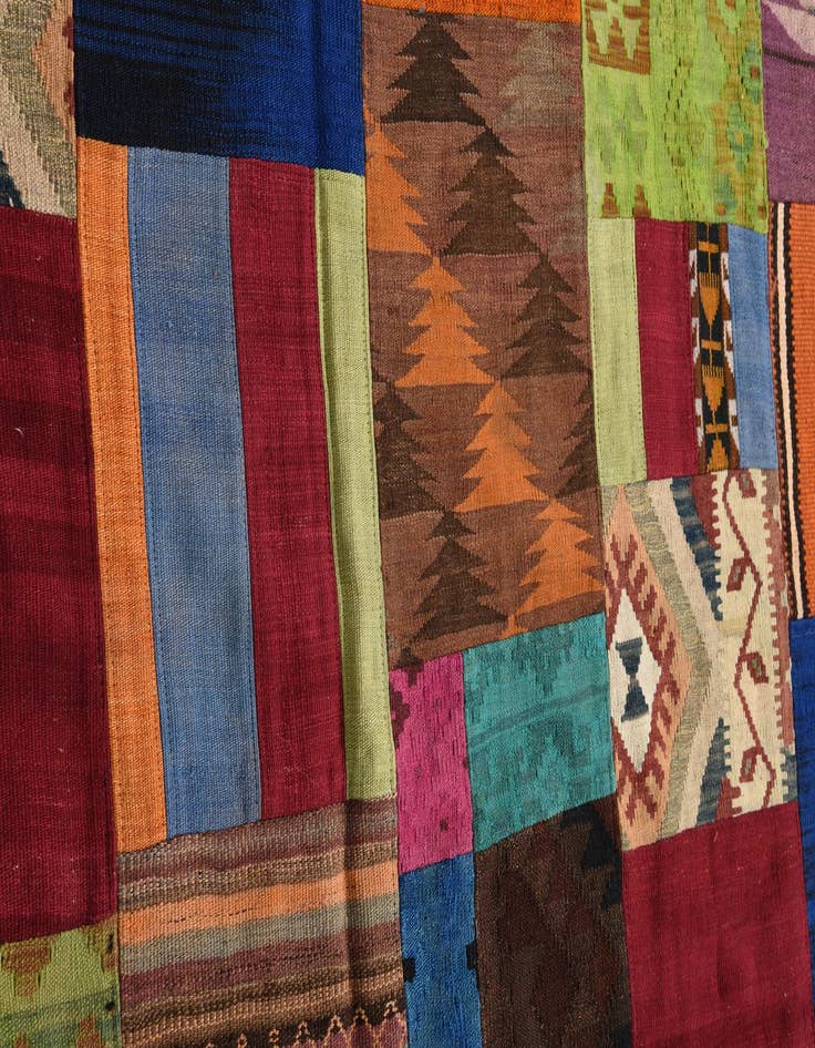 Detail image of  5' 8 x 7' 11  Hand Woven Kilim Patchwork Wool Rug