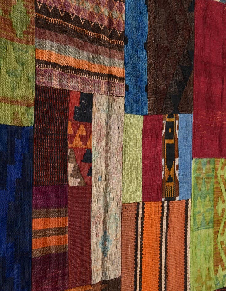 Detail image of  5' 8 x 7' 11  Hand Woven Kilim Patchwork Wool Rug