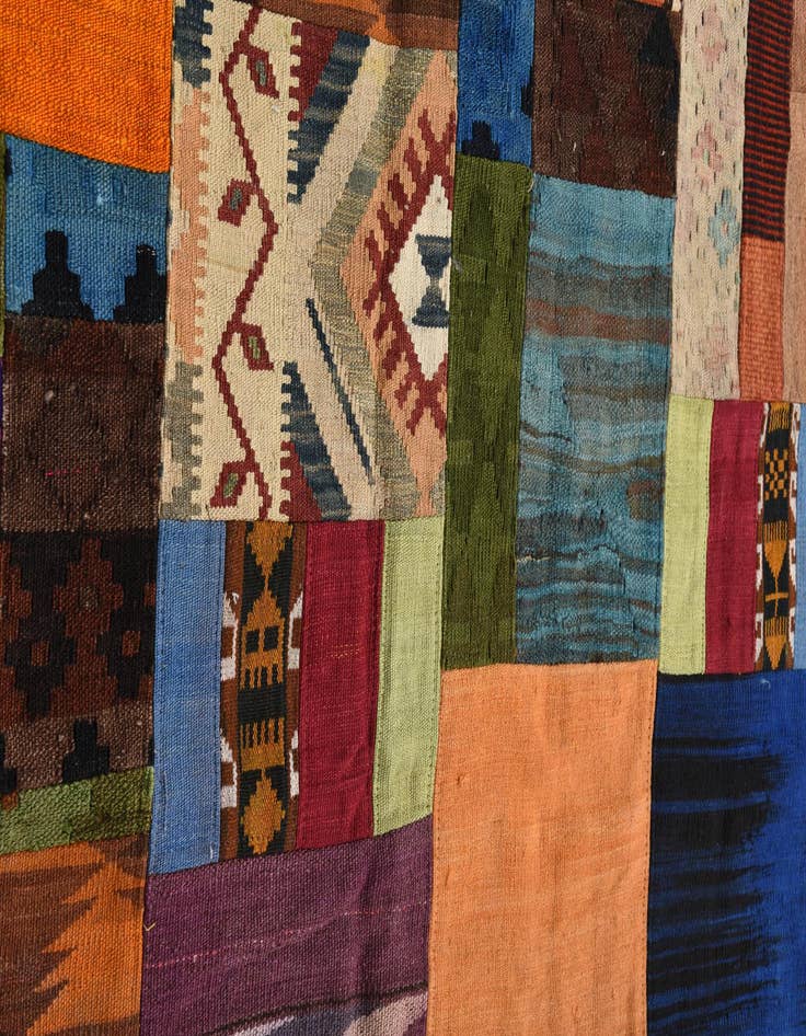 Detail image of  5' 8 x 7' 11  Hand Woven Kilim Patchwork Wool Rug