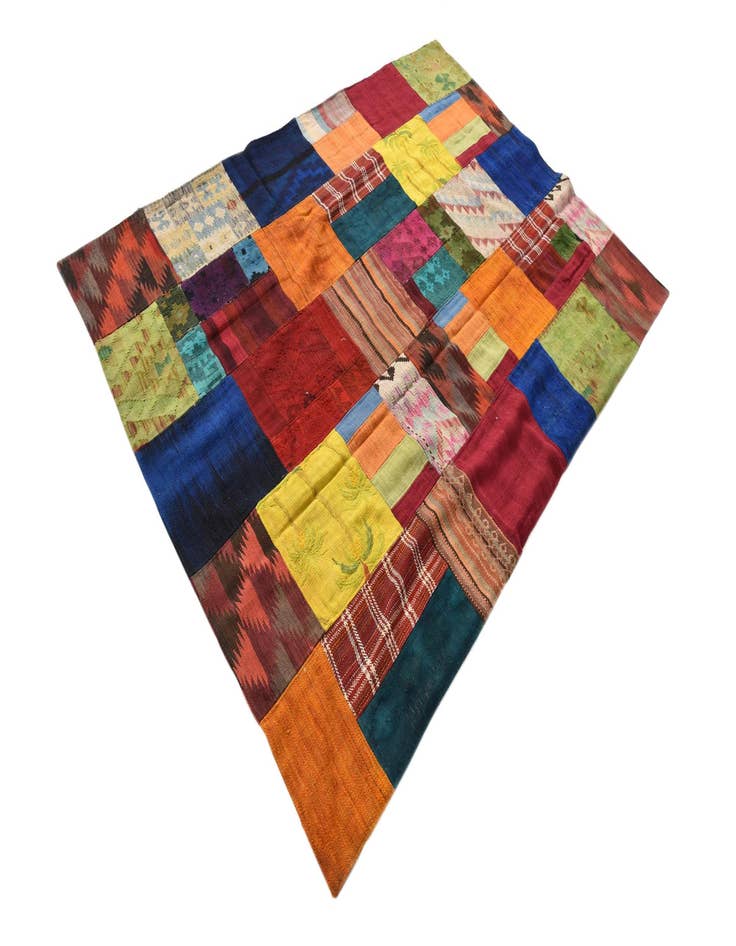 Detail image of  5' 8 x 8'  Hand Woven Kilim Patchwork Wool Rug