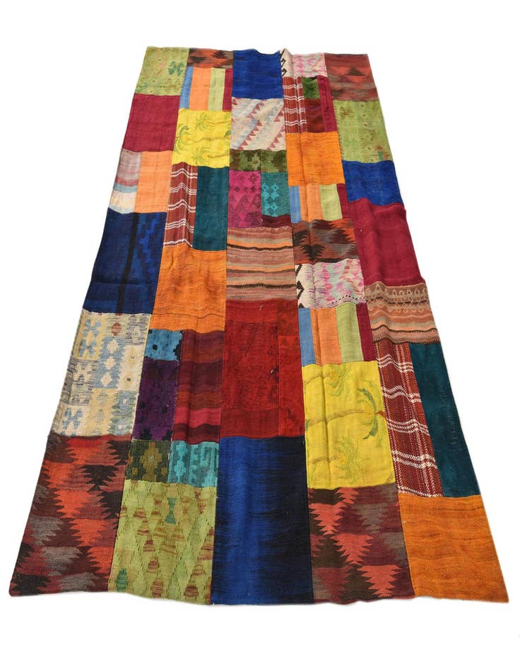 Detail image of  5' 8 x 8'  Hand Woven Kilim Patchwork Wool Rug