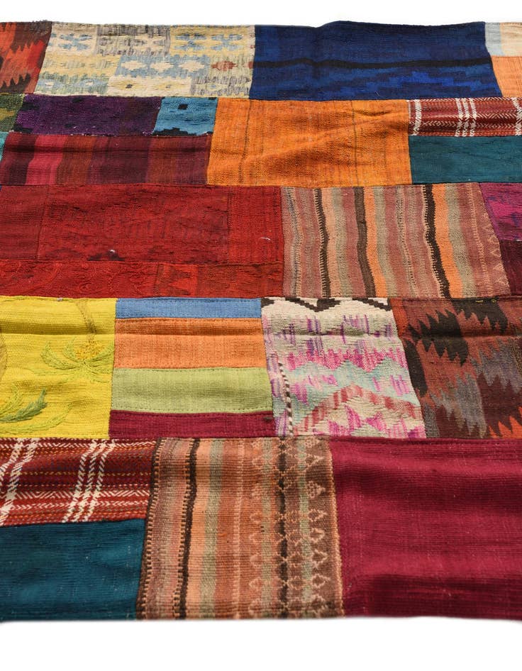Detail image of  5' 8 x 8'  Hand Woven Kilim Patchwork Wool Rug