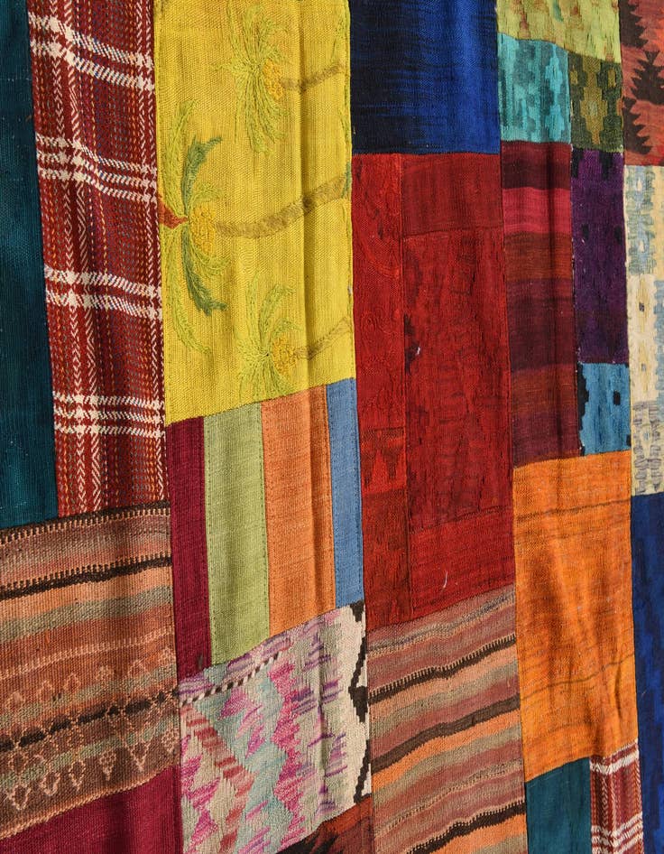 Detail image of  5' 8 x 8'  Hand Woven Kilim Patchwork Wool Rug
