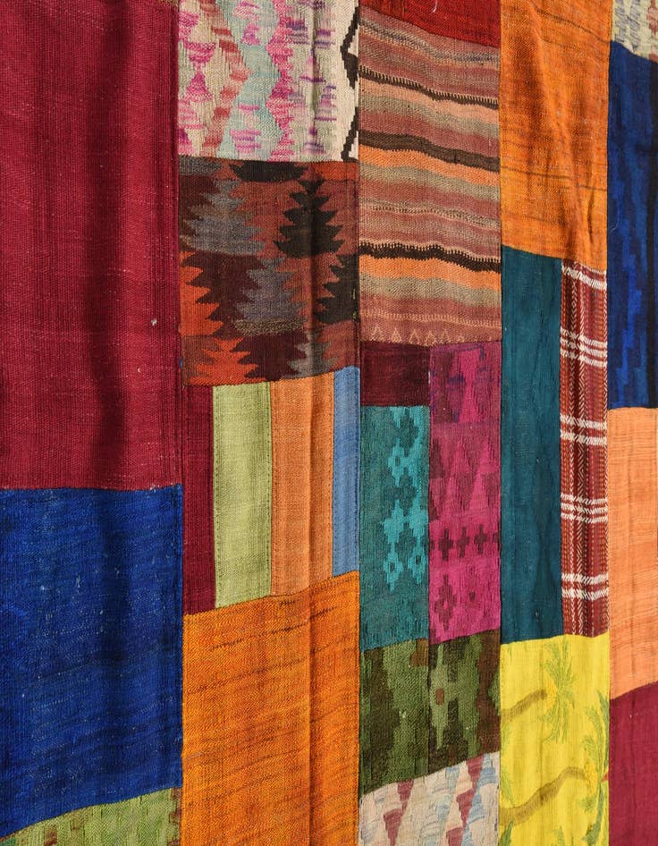 Detail image of  5' 8 x 8'  Hand Woven Kilim Patchwork Wool Rug