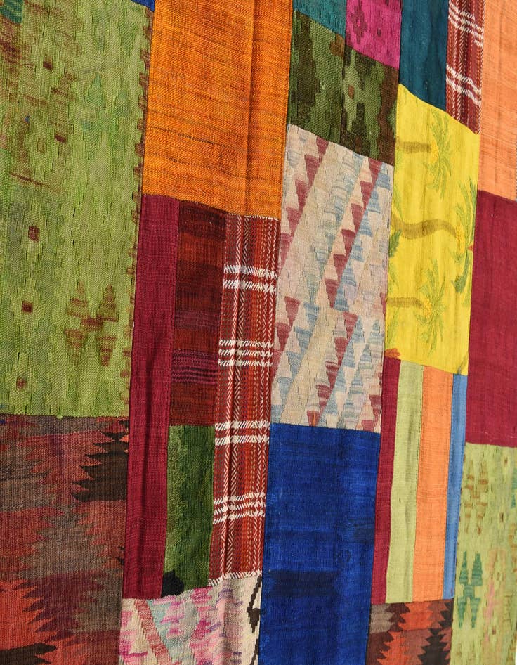 Detail image of  5' 8 x 8'  Hand Woven Kilim Patchwork Wool Rug