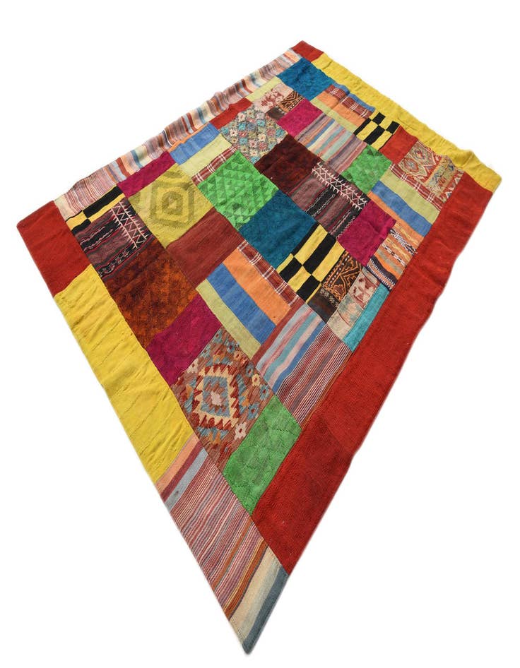 Detail image of  5' 7 x 8'  Hand Woven Kilim Patchwork Wool Rug