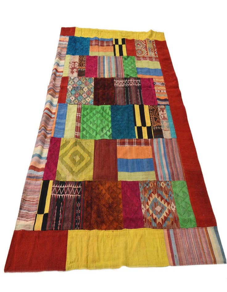 Detail image of  5' 7 x 8'  Hand Woven Kilim Patchwork Wool Rug