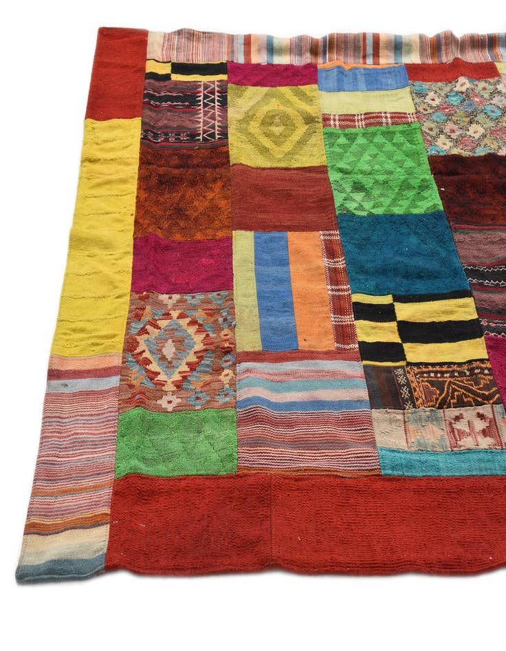 Detail image of  5' 7 x 8'  Hand Woven Kilim Patchwork Wool Rug