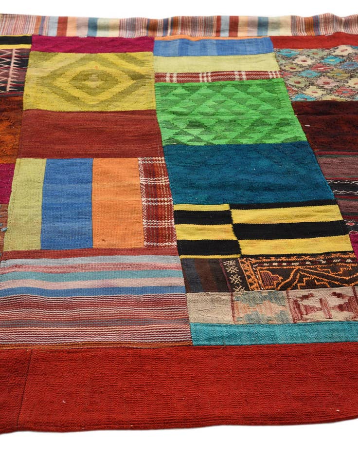 Detail image of  5' 7 x 8'  Hand Woven Kilim Patchwork Wool Rug