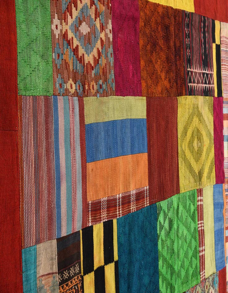 Detail image of  5' 7 x 8'  Hand Woven Kilim Patchwork Wool Rug