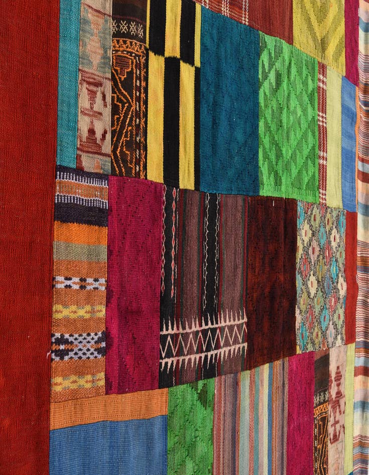Detail image of  5' 7 x 8'  Hand Woven Kilim Patchwork Wool Rug