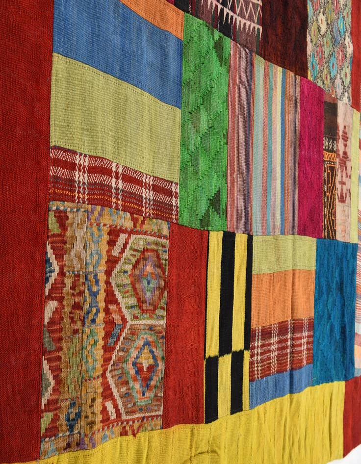 Detail image of  5' 7 x 8'  Hand Woven Kilim Patchwork Wool Rug