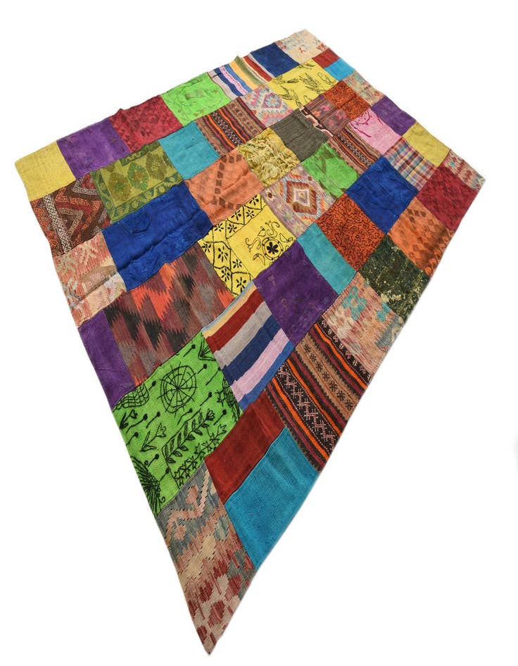 Detail image of  6' 7 x 9' 9  Hand Woven Kilim Patchwork Wool Rug