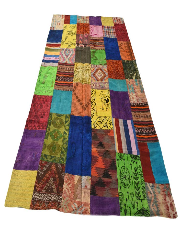 Detail image of  6' 7 x 9' 9  Hand Woven Kilim Patchwork Wool Rug