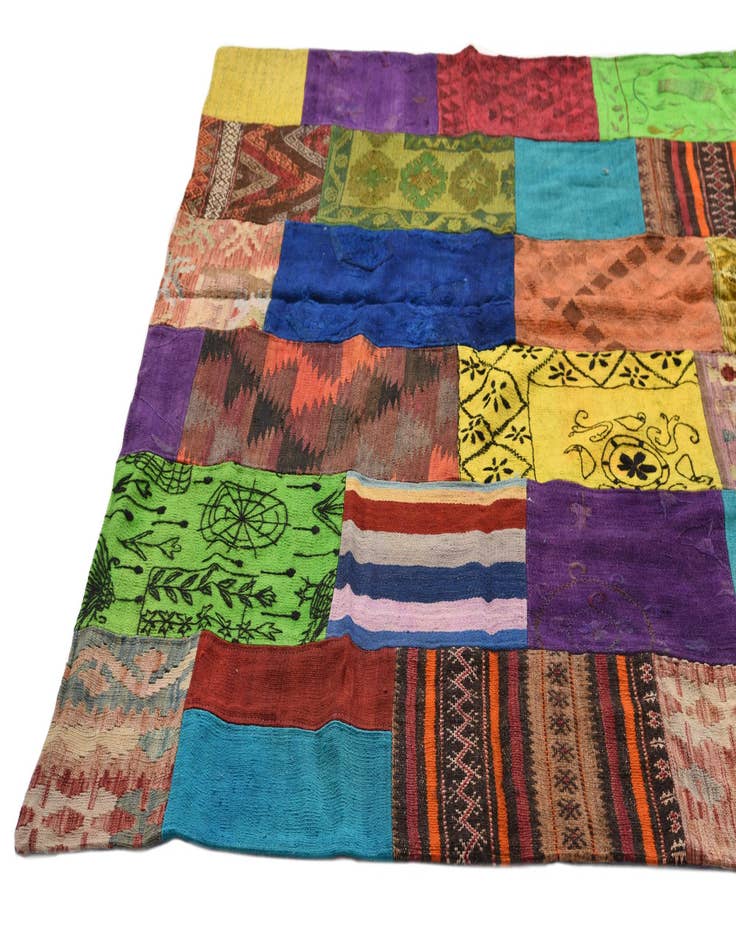 Detail image of  6' 7 x 9' 9  Hand Woven Kilim Patchwork Wool Rug