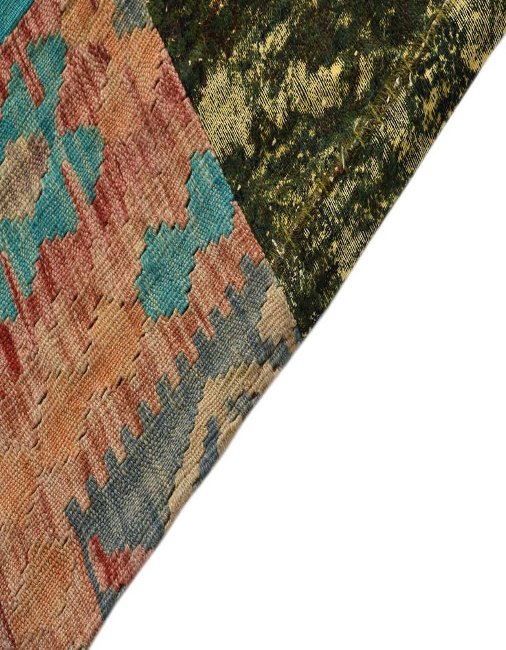 Detail image of  6' 7 x 9' 9  Hand Woven Kilim Patchwork Wool Rug