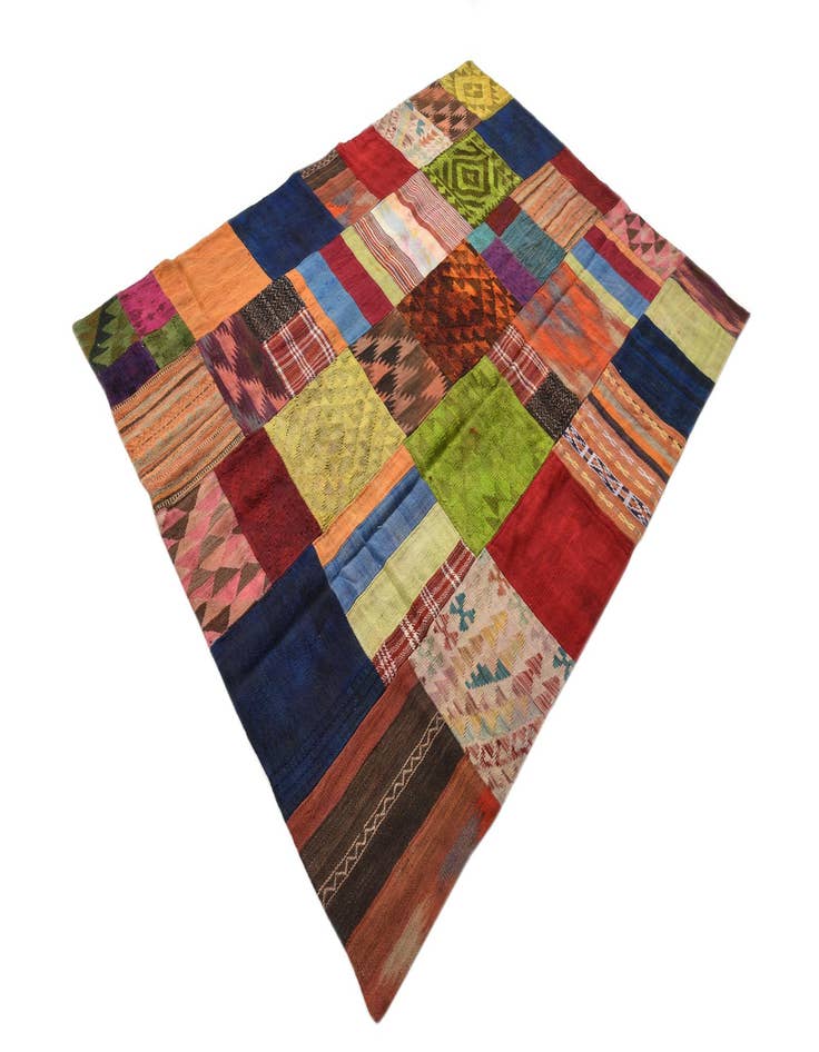 Detail image of  5' 8 x 7' 8  Hand Woven Kilim Patchwork Wool Rug