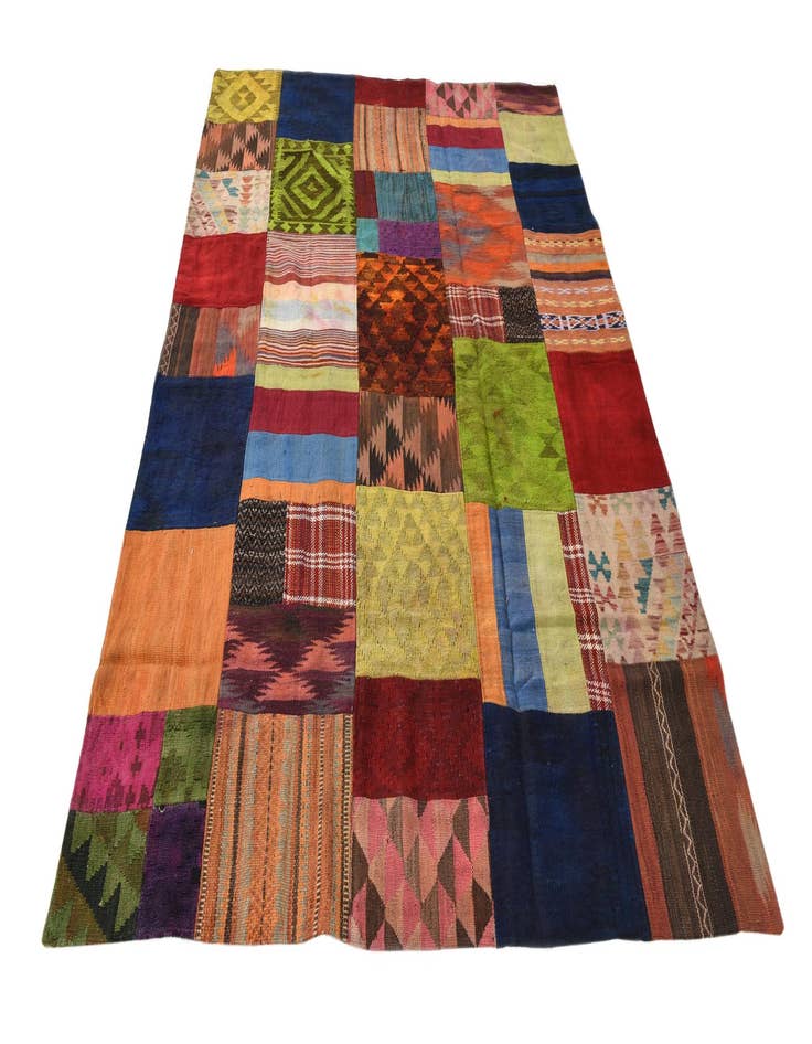 Detail image of  5' 8 x 7' 8  Hand Woven Kilim Patchwork Wool Rug