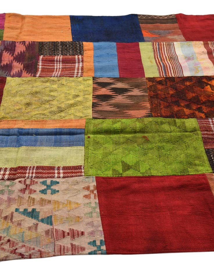 Detail image of  5' 8 x 7' 8  Hand Woven Kilim Patchwork Wool Rug