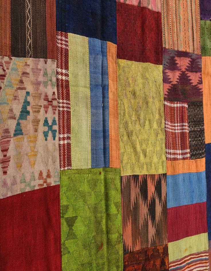 Detail image of  5' 8 x 7' 8  Hand Woven Kilim Patchwork Wool Rug