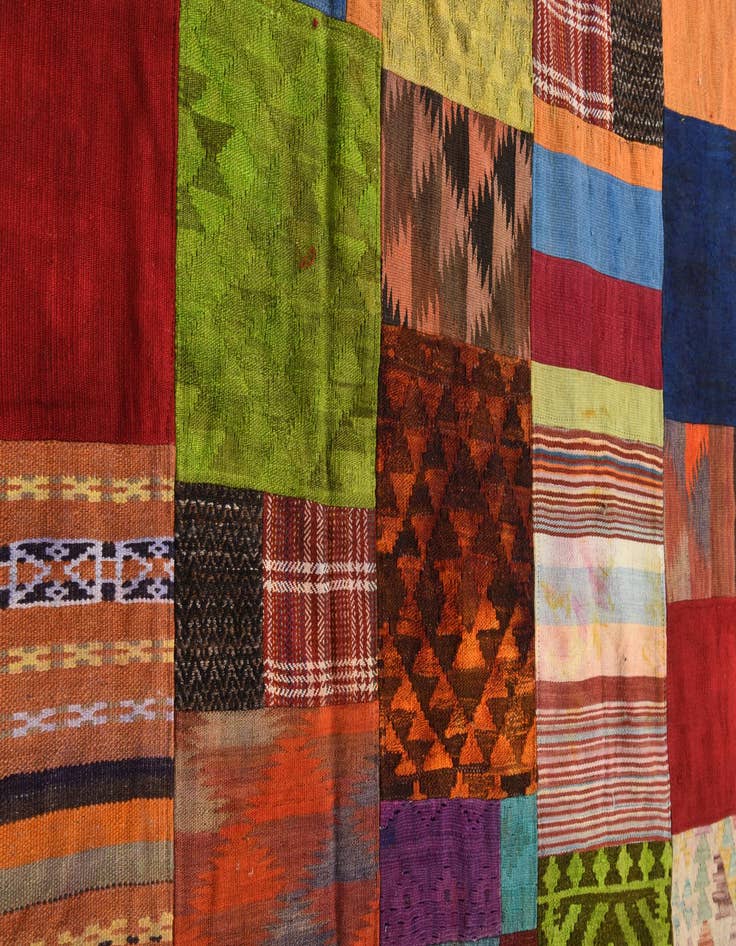 Detail image of  5' 8 x 7' 8  Hand Woven Kilim Patchwork Wool Rug