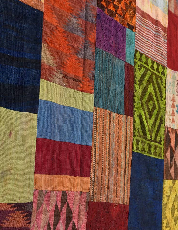 Detail image of  5' 8 x 7' 8  Hand Woven Kilim Patchwork Wool Rug