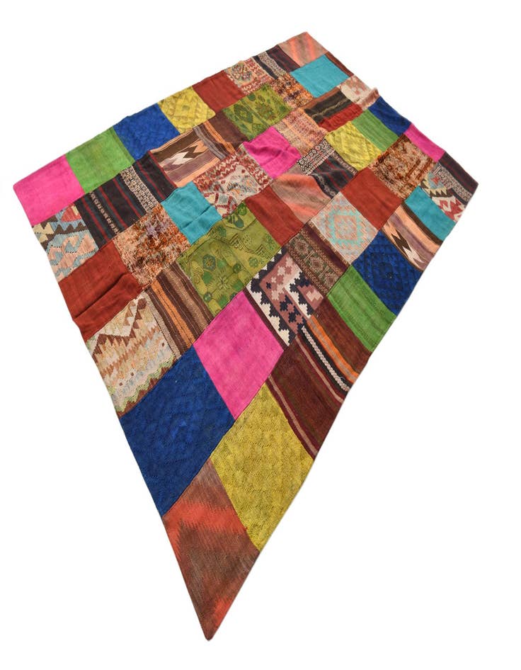 Detail image of  6' 7 x 9' 10  Hand Woven Kilim Patchwork Wool Rug