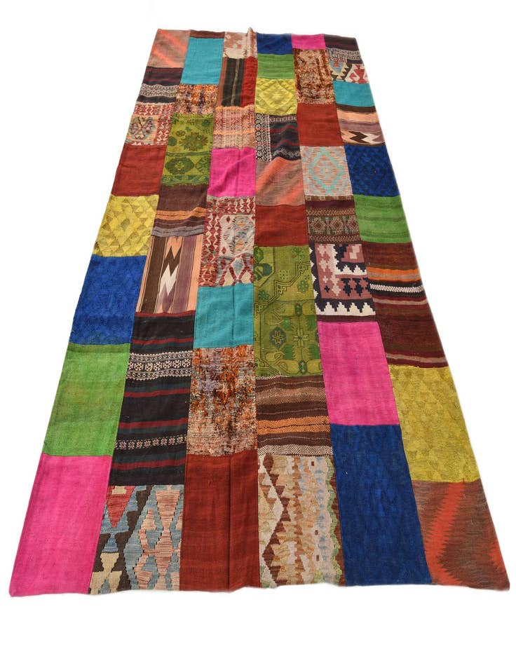 Detail image of  6' 7 x 9' 10  Hand Woven Kilim Patchwork Wool Rug