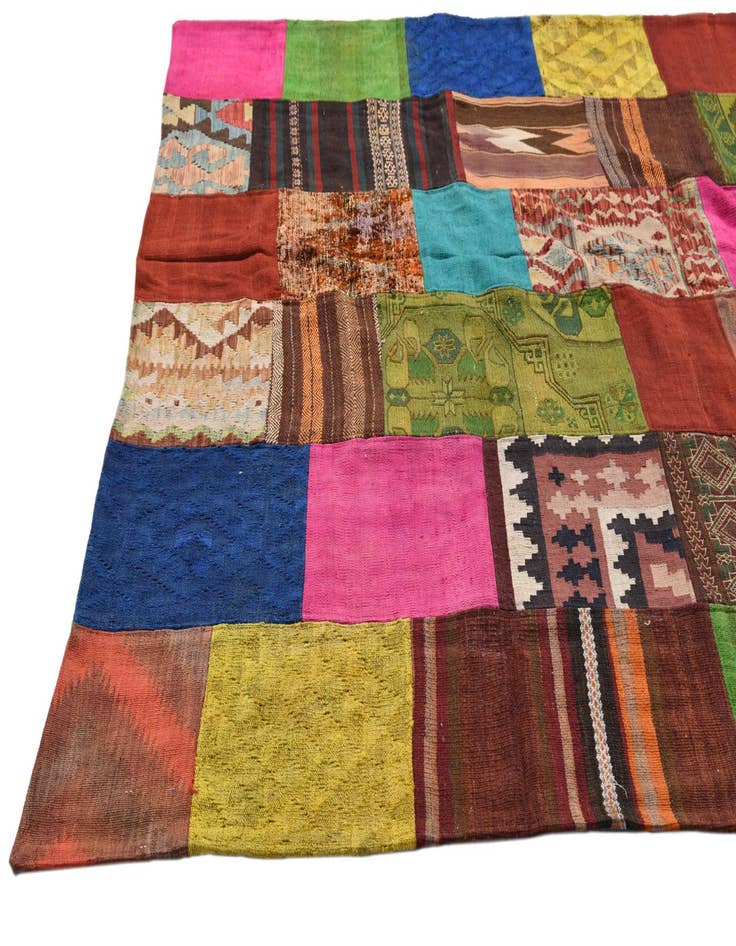 Detail image of  6' 7 x 9' 10  Hand Woven Kilim Patchwork Wool Rug