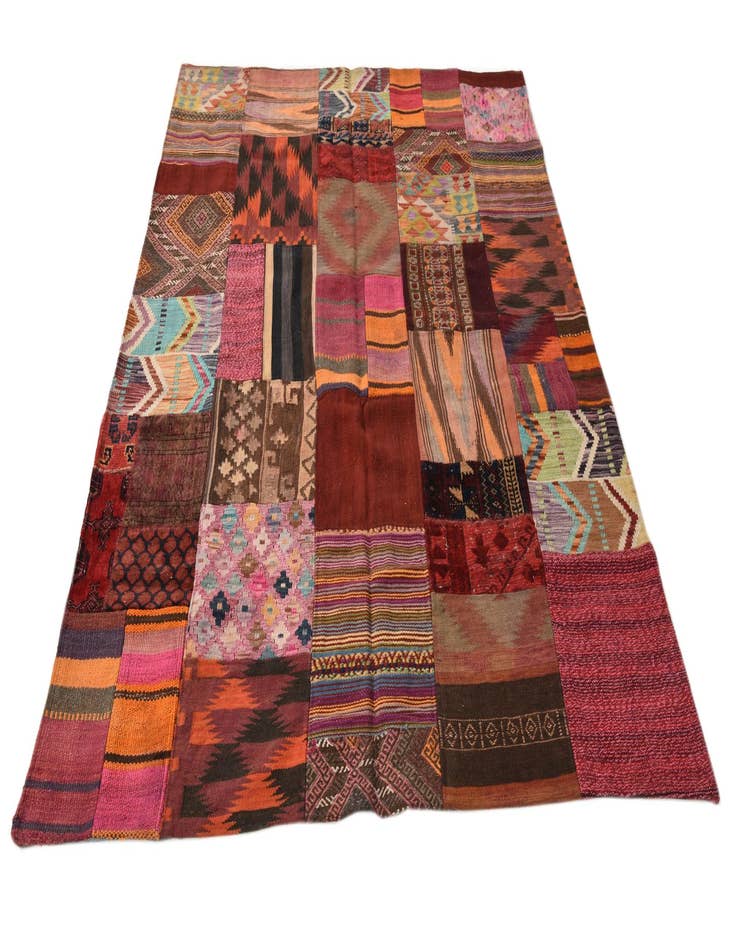 Detail image of  5' 1 x 6' 9  Hand Woven Kilim Patchwork Wool Rug