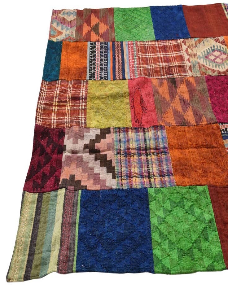 Detail image of  5' 5 x 7' 9  Hand Woven Kilim Patchwork Wool Rug