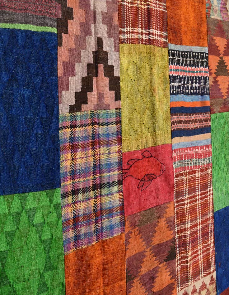 Detail image of  5' 5 x 7' 9  Hand Woven Kilim Patchwork Wool Rug