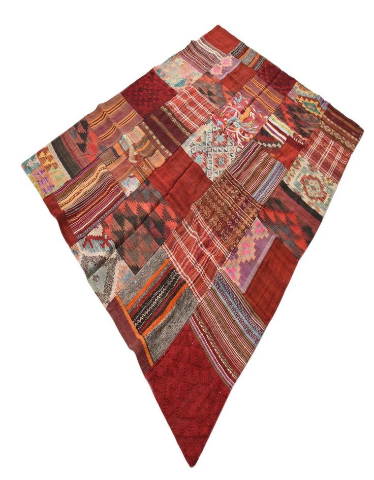 Detail image of  5' 6 x 7' 9  Hand Woven Kilim Patchwork Wool Rug