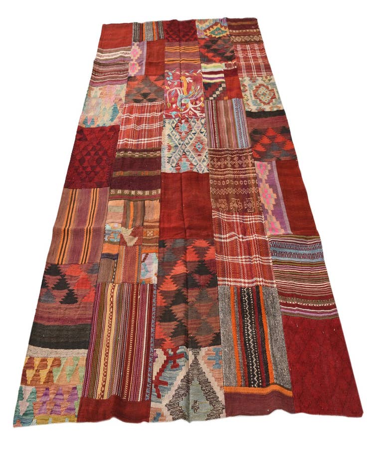 Detail image of  5' 6 x 7' 9  Hand Woven Kilim Patchwork Wool Rug