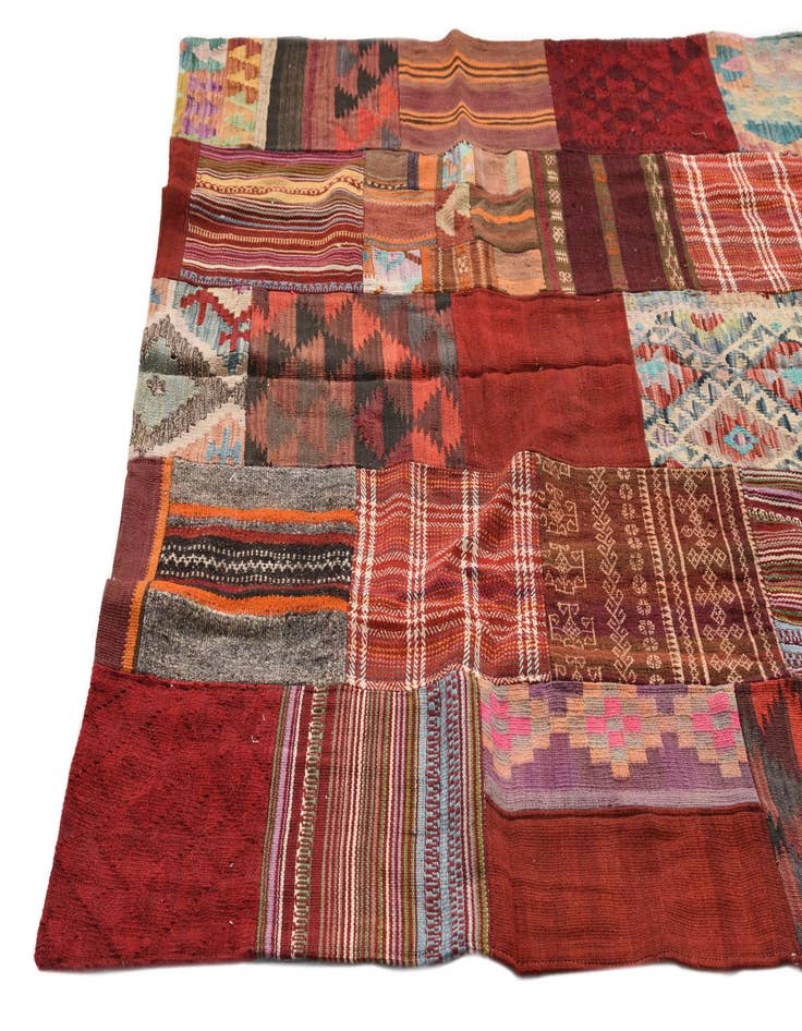 Detail image of  5' 6 x 7' 9  Hand Woven Kilim Patchwork Wool Rug