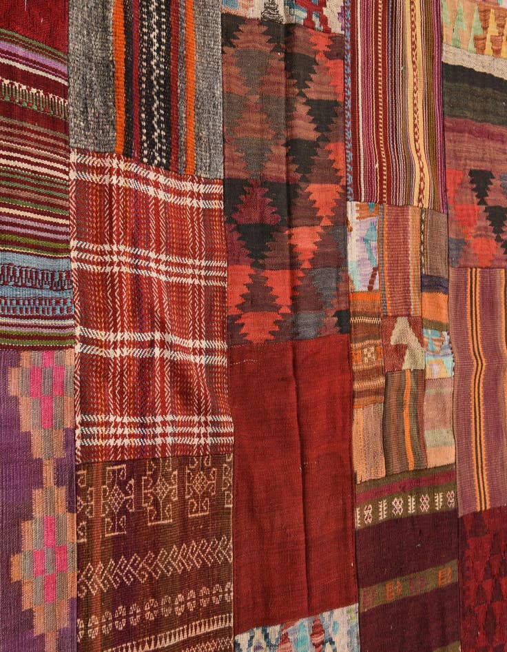 Detail image of  5' 6 x 7' 9  Hand Woven Kilim Patchwork Wool Rug